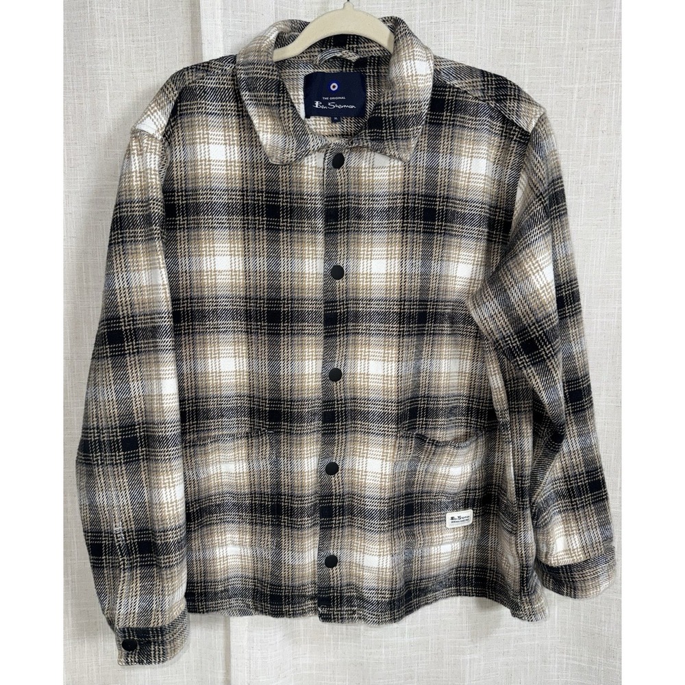 Ben Sherman Men's Sz XL Plaid Flannel LS Shirt Shacket Snap Buttons‎ Up